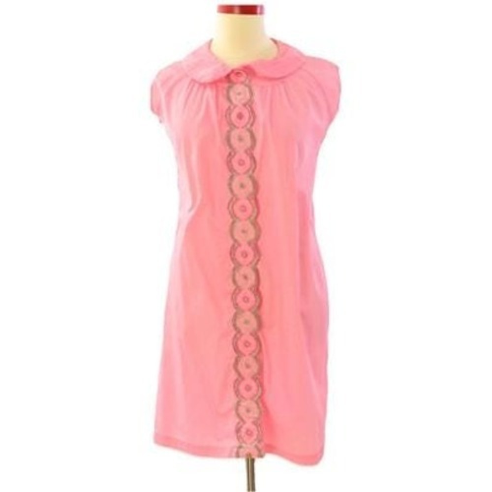 60s Vintage Leisure Lady Pink Embroidered Lounge Dress Night Gown PeterPanCollar